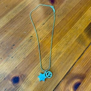 Sterling silver blue opal star of david and chai necklace